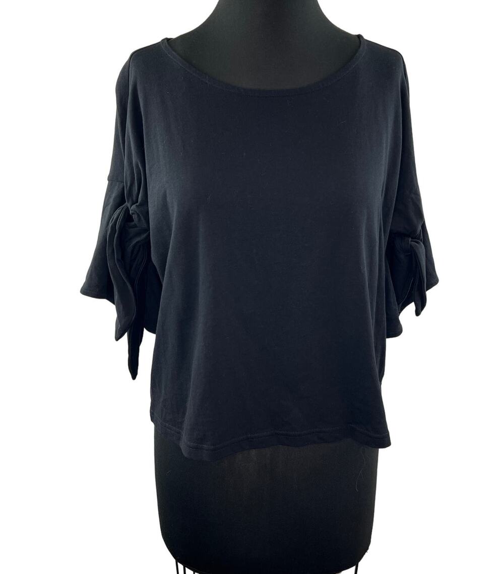 ELLA MOSS Black Top Cotton Round Neck Ruffle Bell Sleeve Pullover Size M Medium